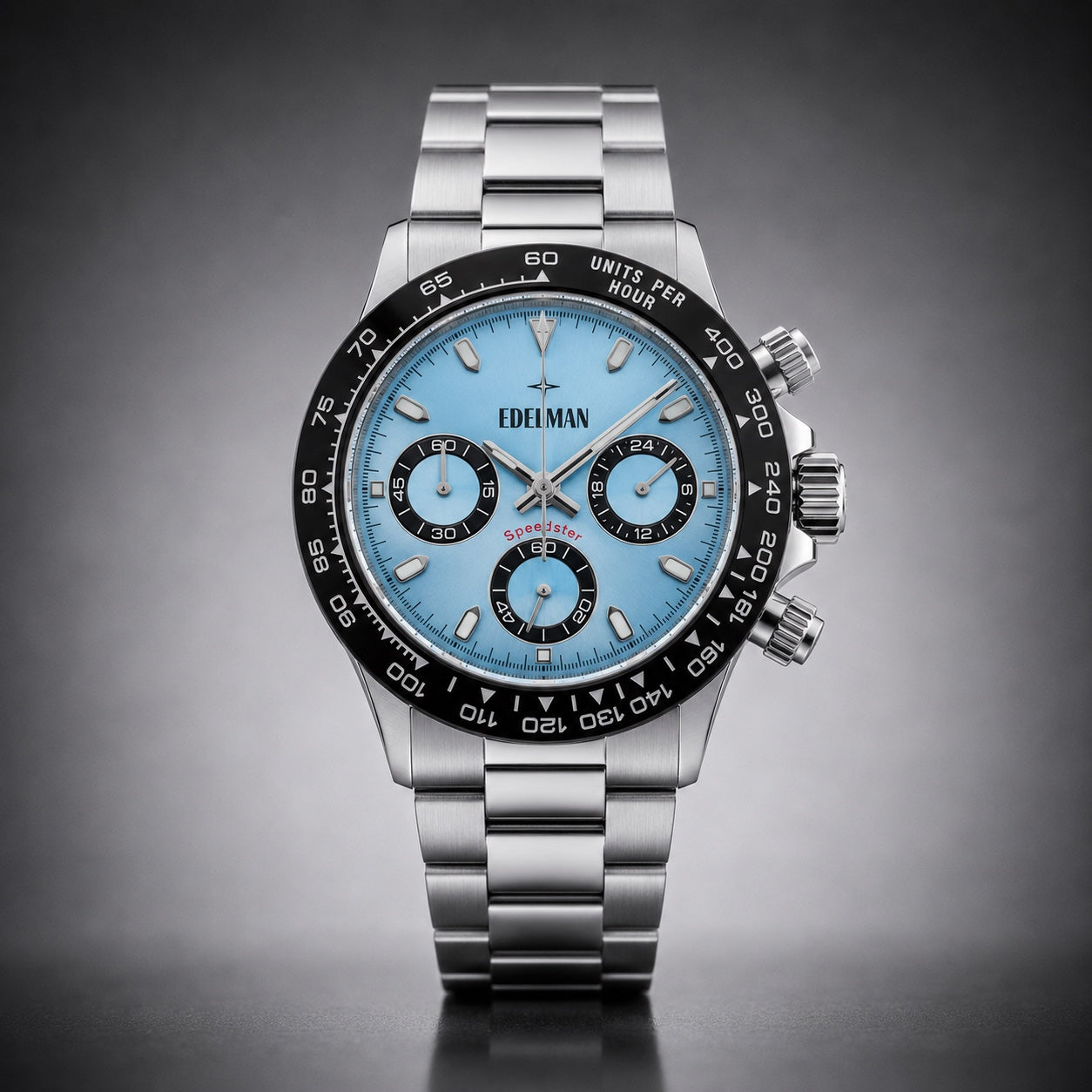 Edelman Speedster Platinum lichtblauwe chronograaf